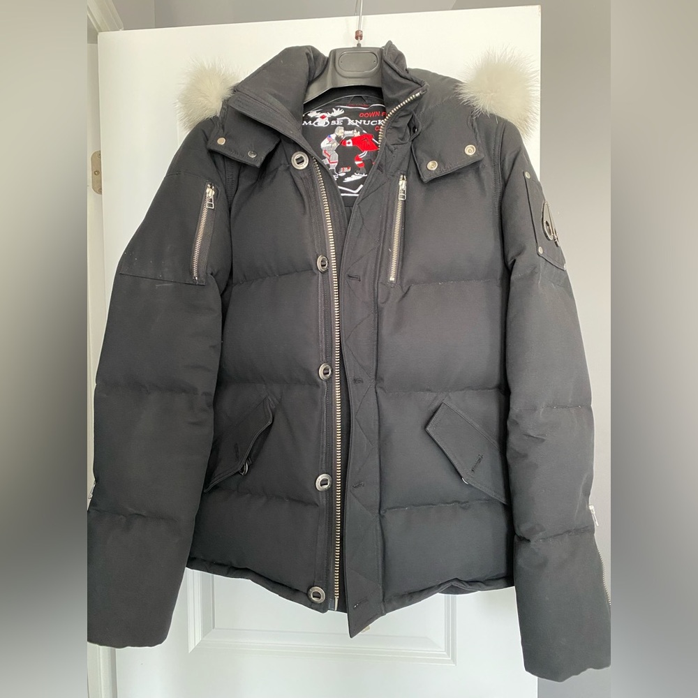 Moose Knuckles 3Q Style Men’s Down Parka Black Size M Fur Trim